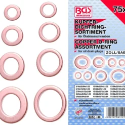 BGS Dichtring-Sortiment | Kupfer | Zollgrößen | Für Öl-Ablassschrauben | 75-tlg. – 8144